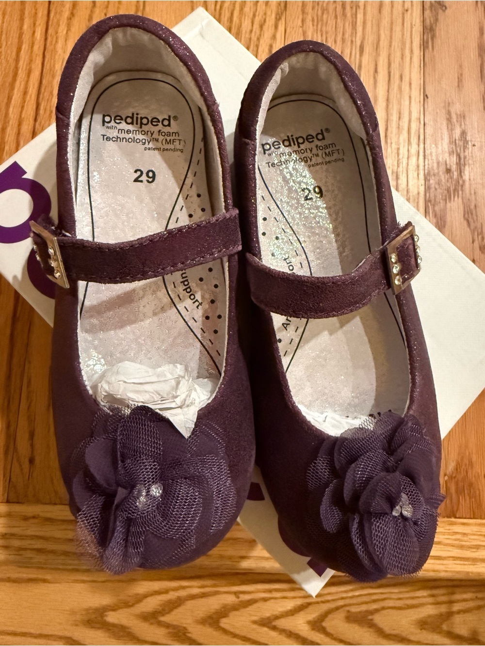pediped Girls' Plum Mary Jane Dress Shoes with Flower Accent
